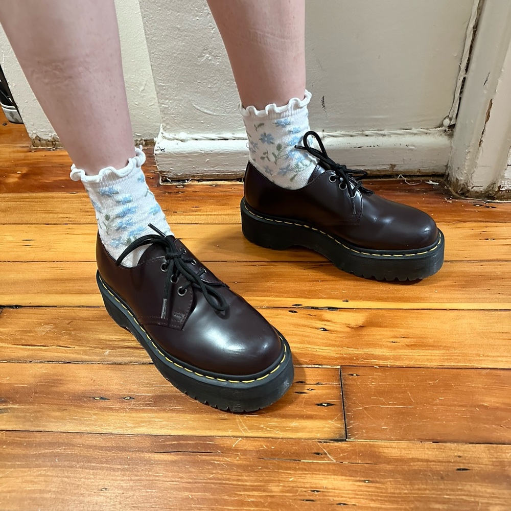 Dr. Martens Platform 1461 Quad Oxford Burgundy Shoes Size 7–Excellent Condition